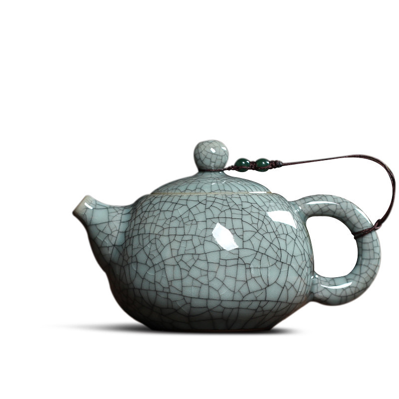 Juego de té con esmalte craquelado, tetera china de cerámica celadón longquan con horno ge, tetera antigua de arcilla yixing.