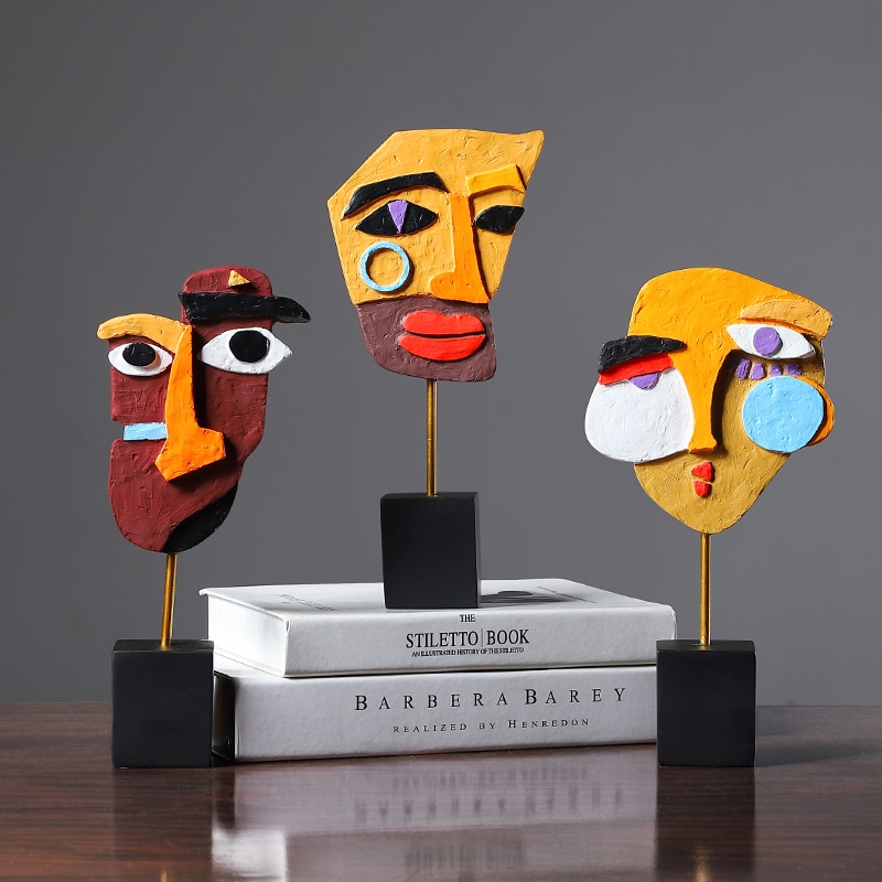 Afrika Hars Sculptuur Abstracte Masker Modeling Sculptuur Hars Ambachten Standbeeld Decoratie Thuis Desktop Meubels