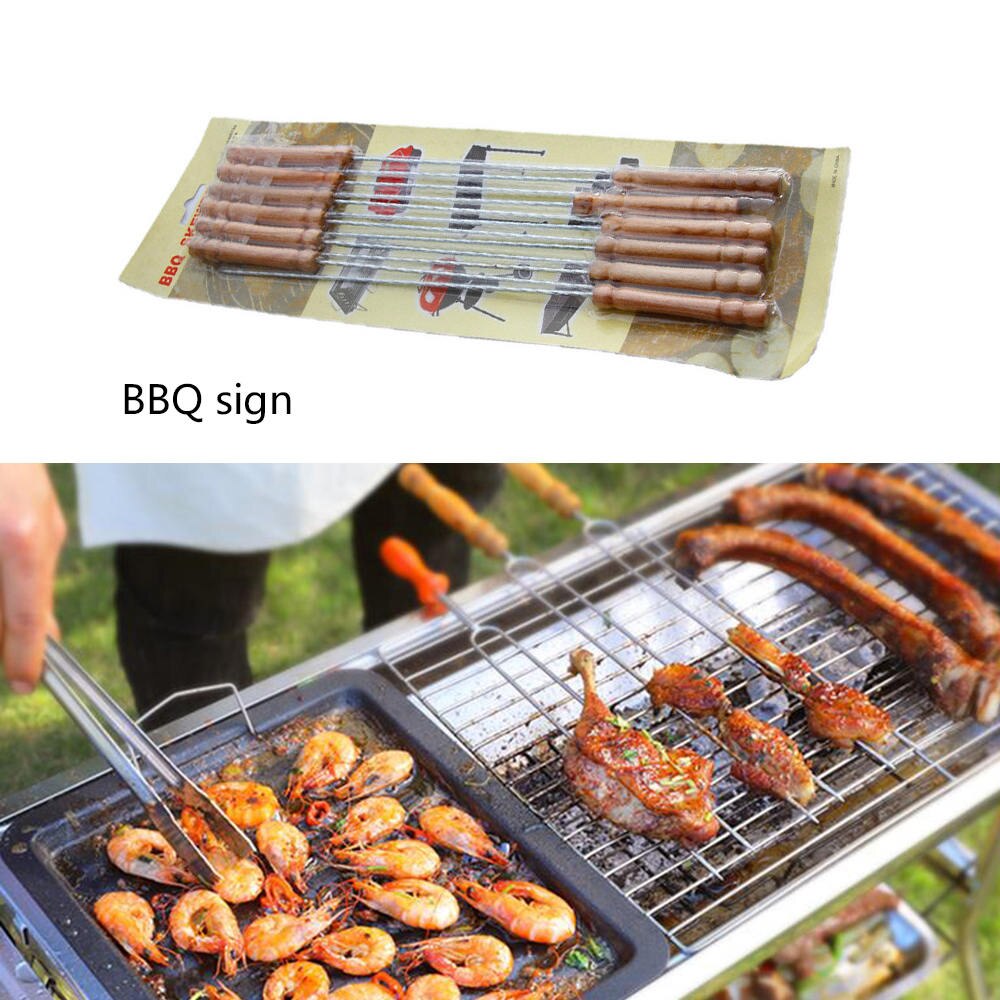 12 Pcs Reusable Barbecue Skewers Marshmallow Roasting Sticks Wooden Handle Dog Fork Roasting Needle Outdoor Picnic