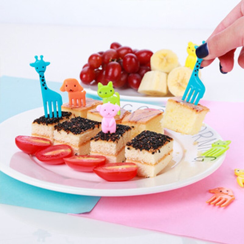 10 stk / sæt dyr gård frugt gaffel mini tegneserie børn snack kage dessert pick tandstikker bento frokoster fest dekoration