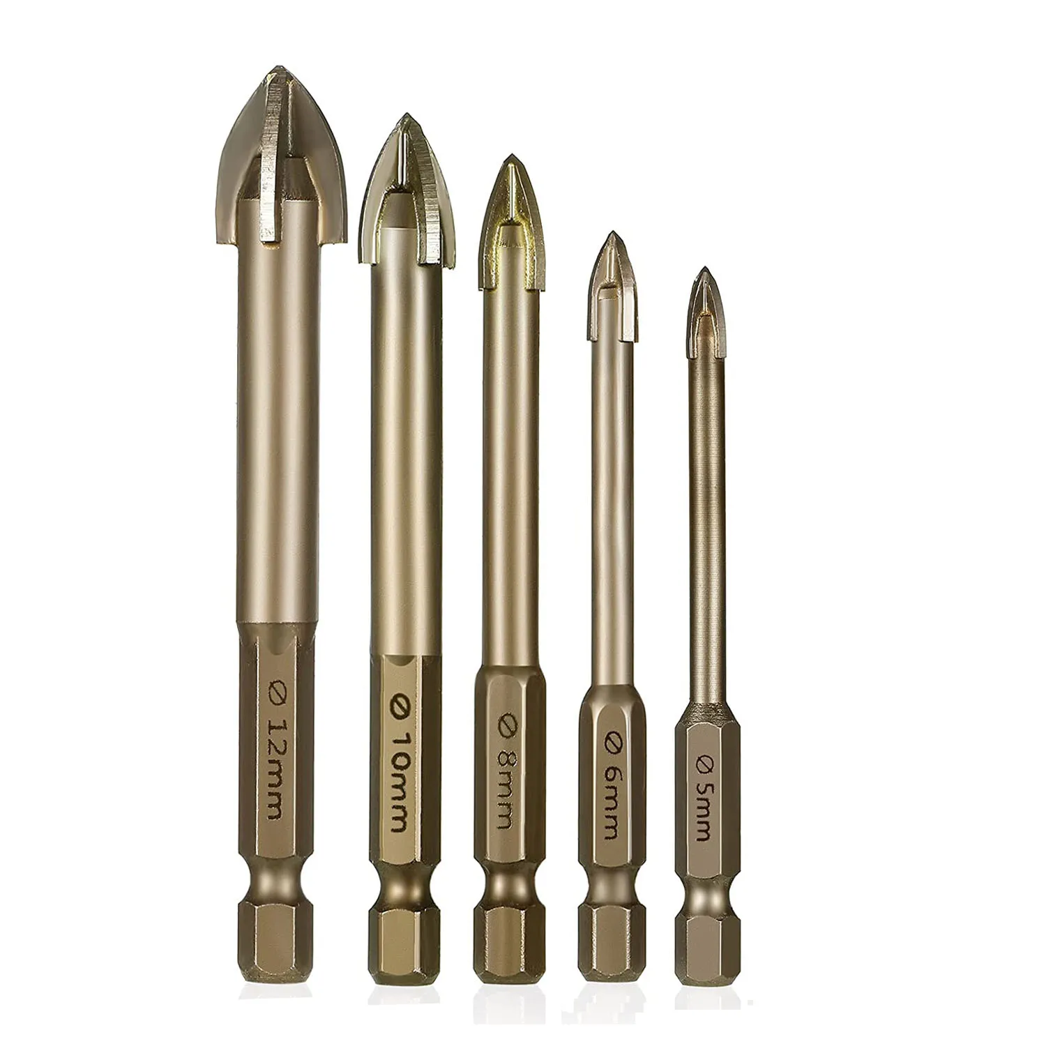 Glas Beton Boor Set Legering Carbide Punt met Snijranden Tegel Glas Kruis Speerkop Hex Keramische Boren Tool: Bruin