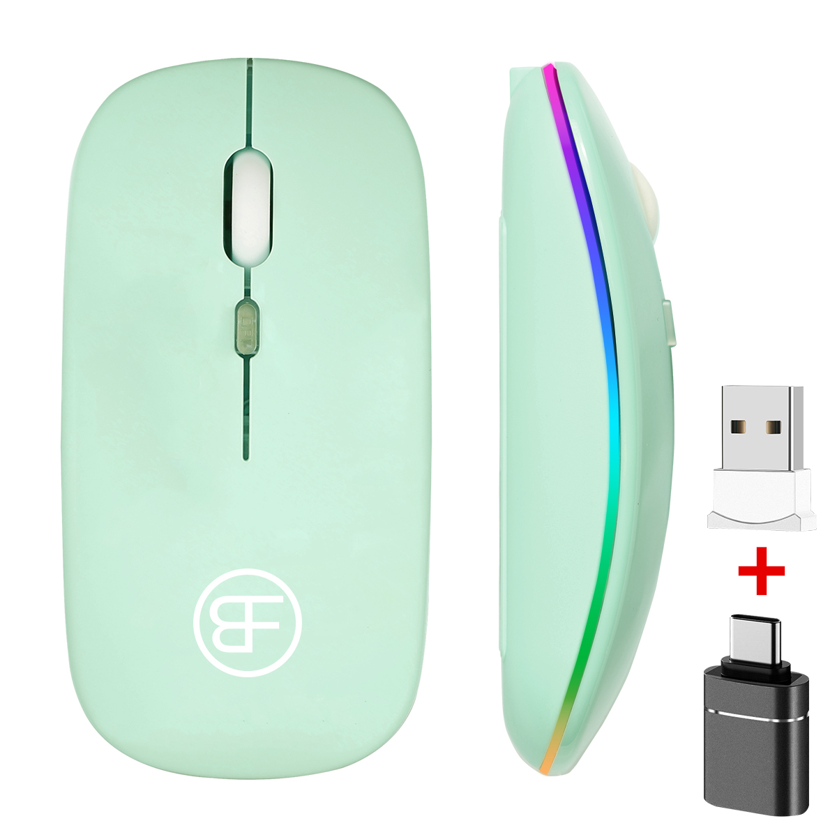 Wireless Mouse Rechargeable RGB Mice Wireless Computer Mouse LED Backlit Ergonomic Gaming Mouse For Laptop PC: Silver