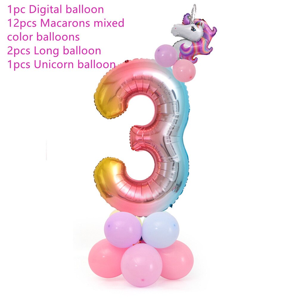 18 Pcs Eenhoorn Ballon Set Verjaardagsfeestje Ballonnen Regenboog 32 Inch Nummer 0-9 Kids Volwassenen Verjaardag Wedding Party ballon Decoratie: number 3