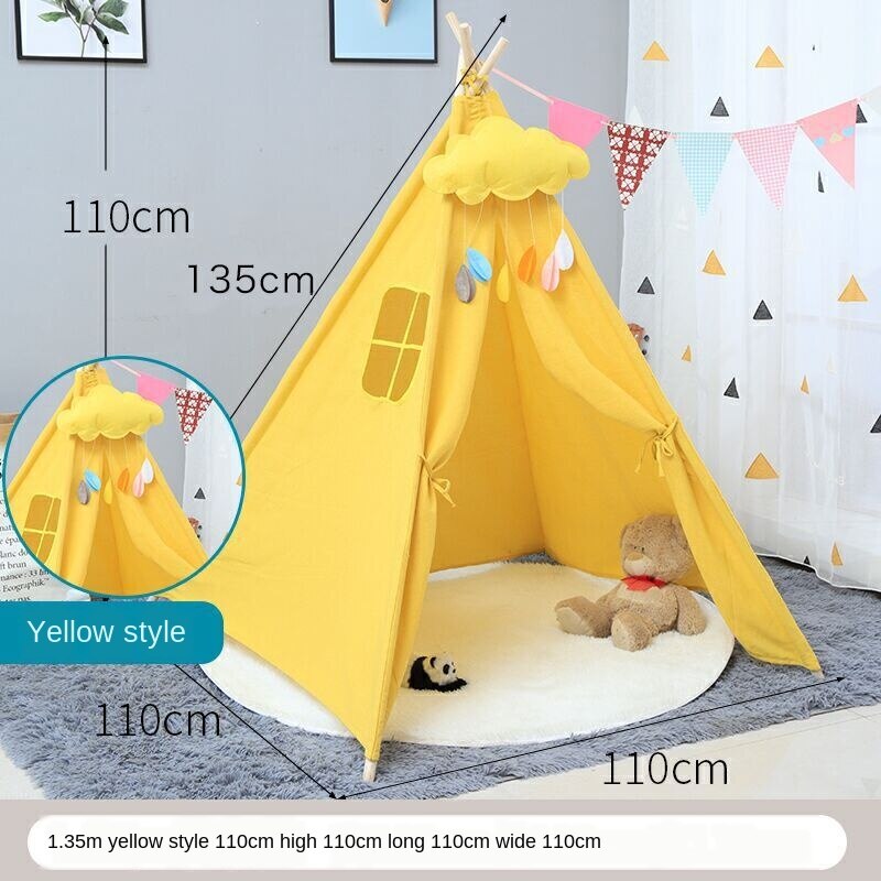 Tipi tent for kids Play-Tent Teepee House Wigwam Room Children's Tent Game-House Triangle Teepee Canvas Sleeping Dome 135cm: Yellow tent