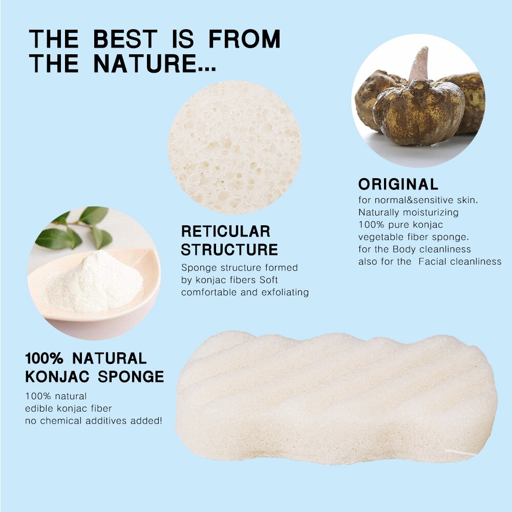 Wave 7 Pcs Natural Soft Konjac Facial Puff Face Body Cleanse Washing Sponge Exfoliator Cleansing Sponge Puff