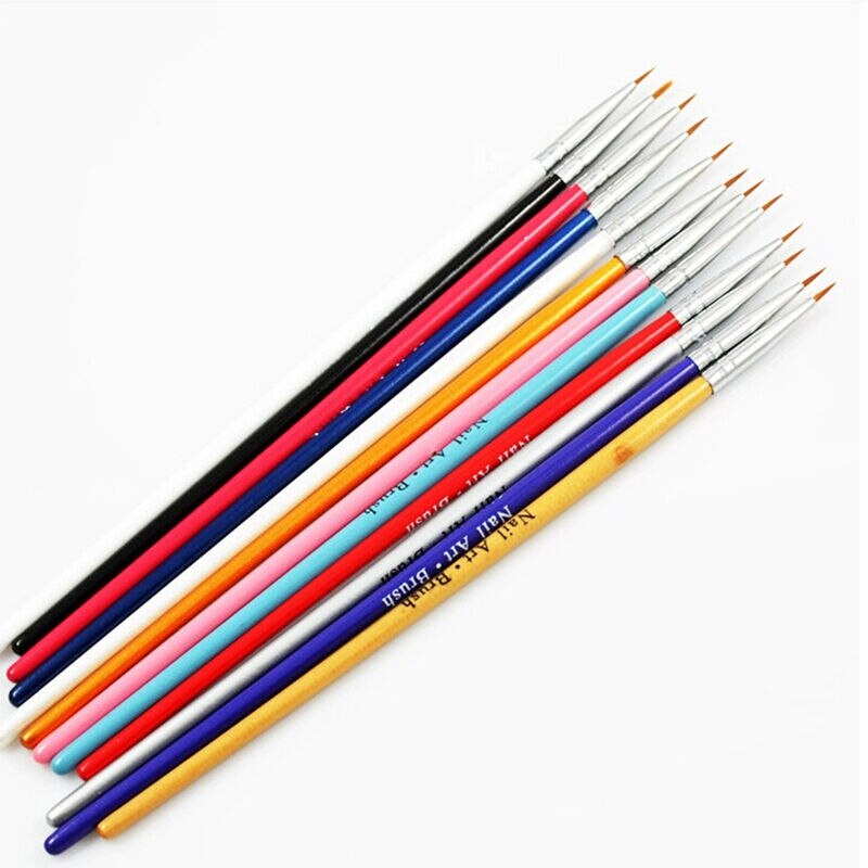 12 stk bittesmå akryl nail art tips liner maleri tegning farverige pensel pen værktøjer