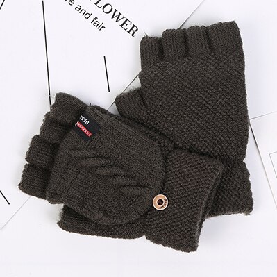 Halvfinger hansker herre flip dress hansker imitert kashmir utendørs ridning varme hansker: Kaffe