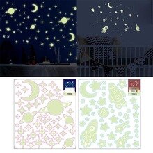 Kids 2 Sheet 3D Glow in the Dark Planet Stars Moon Wall Stickers Luminous Fluorescent Wall Sticker Decals Bedroom Home Decor Toy