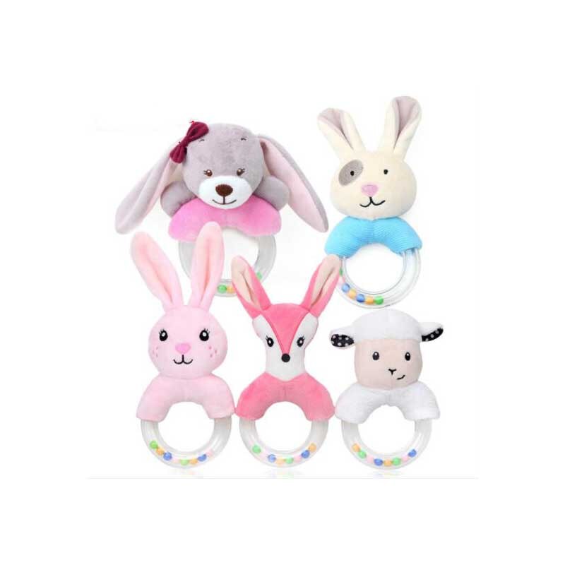 Babyspeelgoed met handvat, bel, babyspeelgoed van 0-12 maanden, cartoon pasgeboren, pluche rammelaar, bel, handspeelgoed, zachte babymobiel, babybel