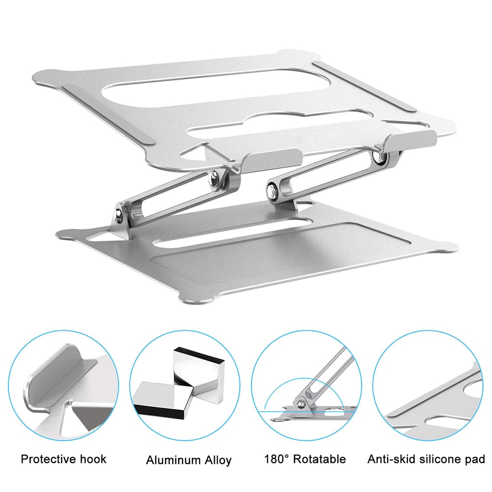 Laptop Stand Zilver Aluminium Office Laptop Lift Stand Opvouwbare Draagbare Laptop Stand Radiator Stand Geschikt Voor 11 Te 17 Inc