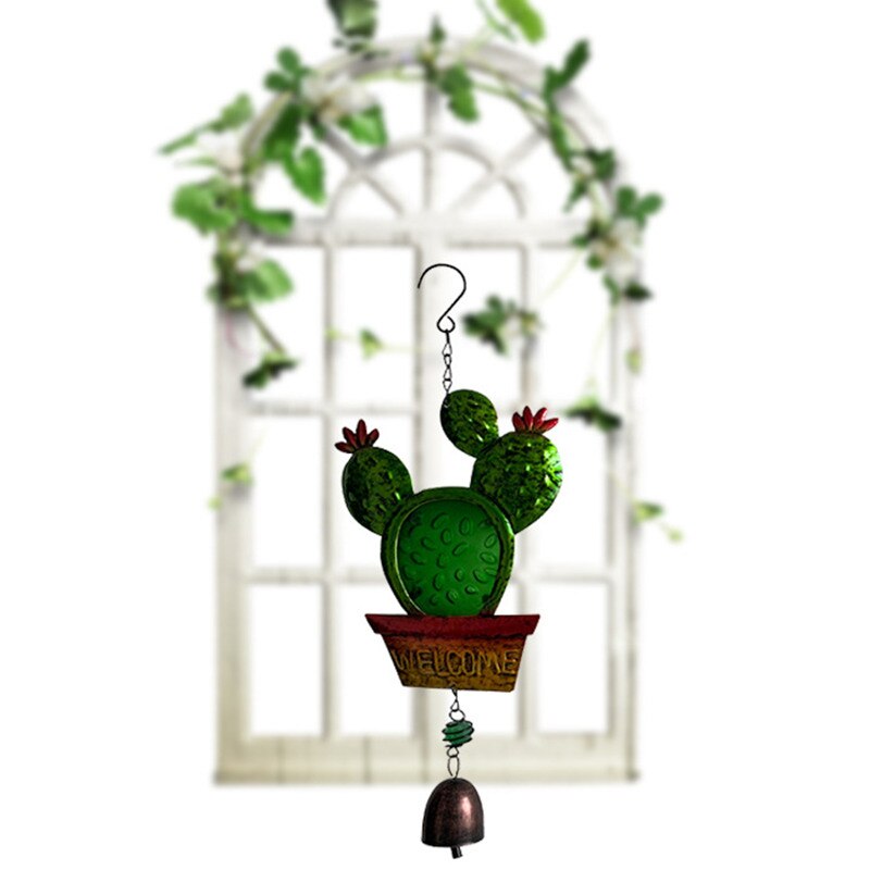 Hjem kaktus vægophæng klokke metal have hjem heldig symbol udendørs ornament håndværk væg plante vindspil ler dekoration