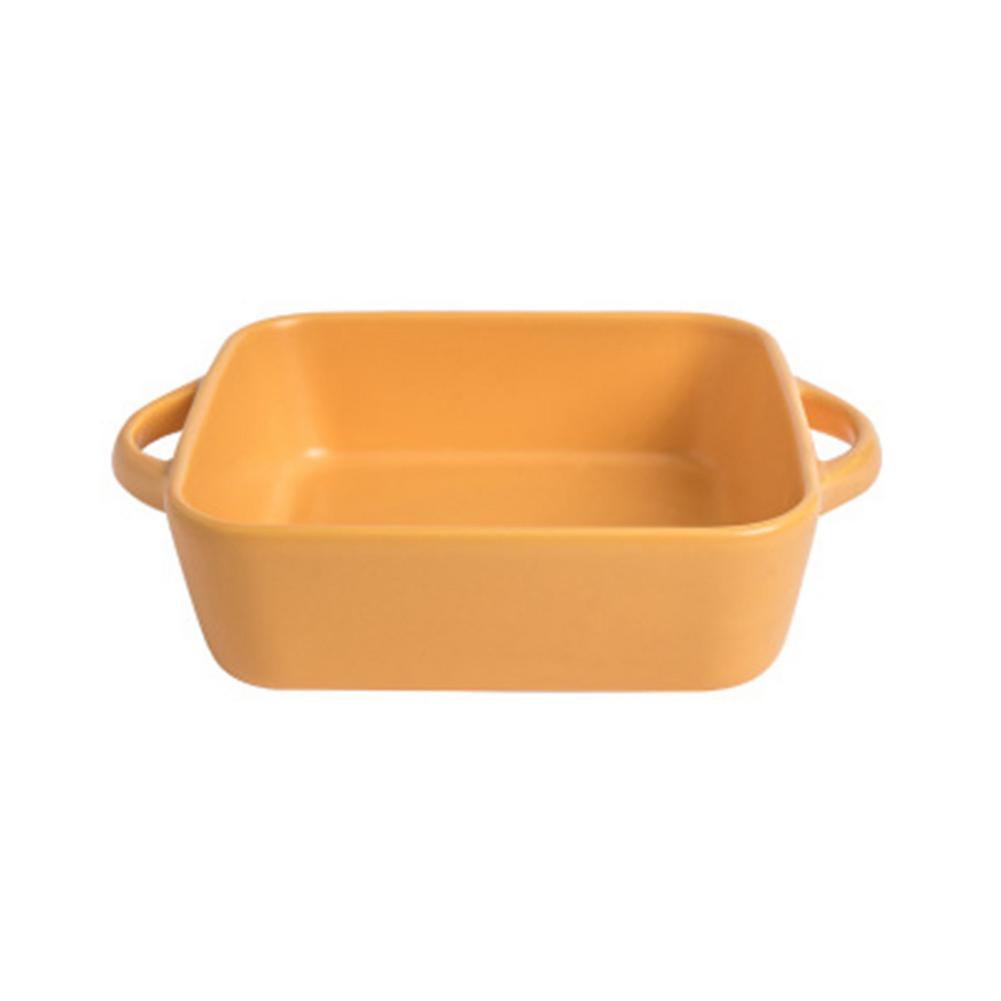 Ceramic Color Glaze Binaural Baking Dish Simple Pasta Baked Rice Dish Square Salad Deep Dish Oven Baking Utensils: Yellow