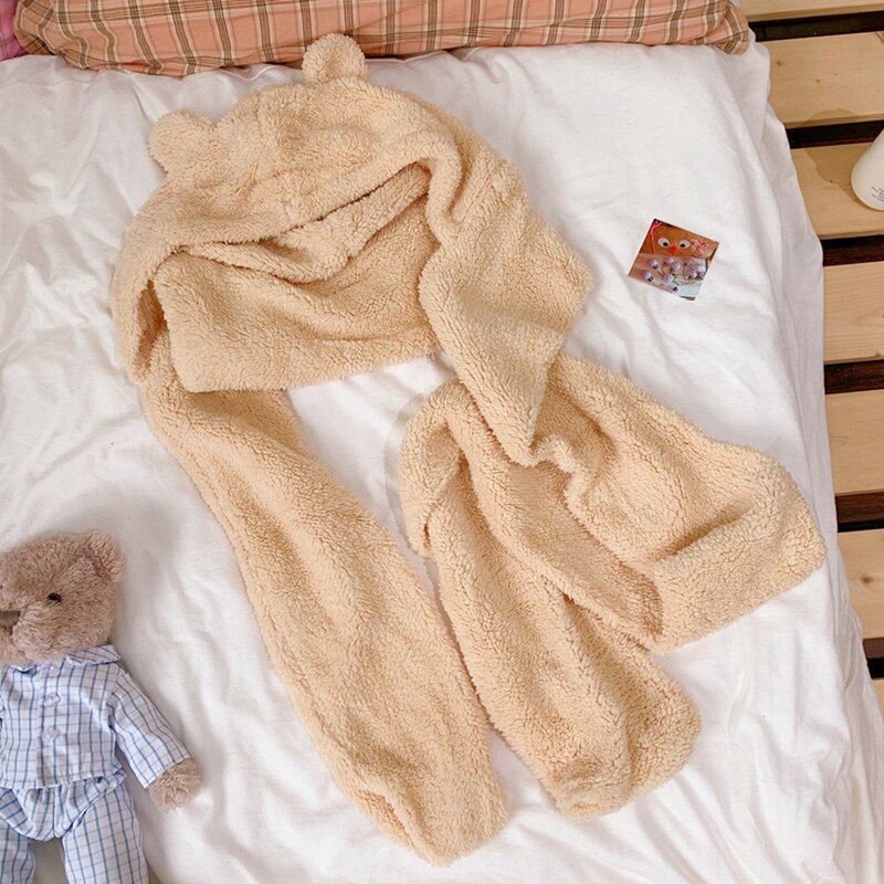 Winter warme muts, capuchon, sjaal, schattige berenoren, hoofddeksel, sjaal, een unisex