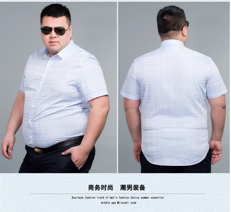 Plus størrelse 10xl 8xl 6xl herreskjorte kortermet sving ned-krage rutete skjorte buet shirtail herre topper ankomster rutete skjorter