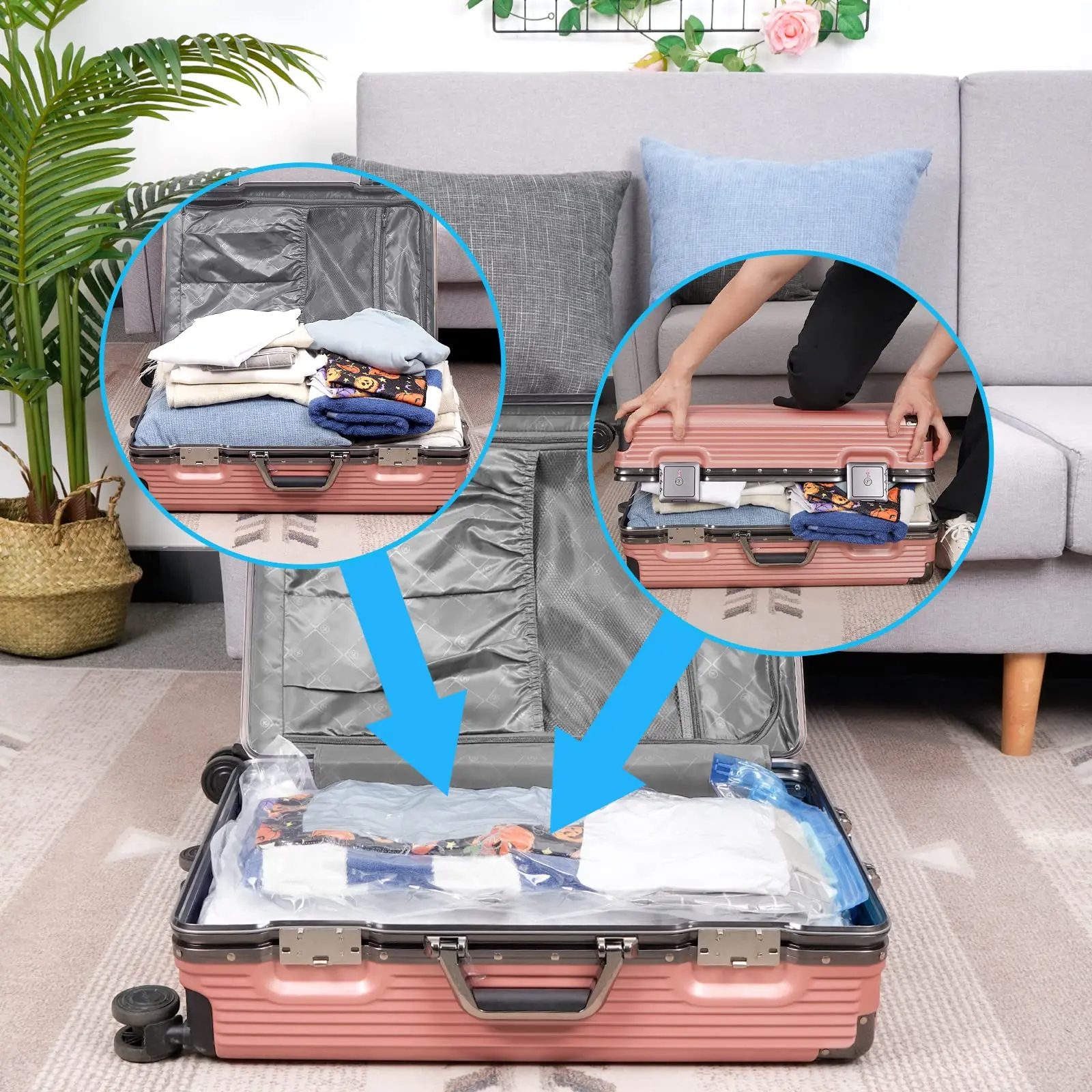1/5Stck Vakuum Lagerung Taschen Vakuum Dichtung Beutel Platzsparende Taschen für Bettdecken Kleidung Kissen Bettwäsche Decke verpackung Lagerung