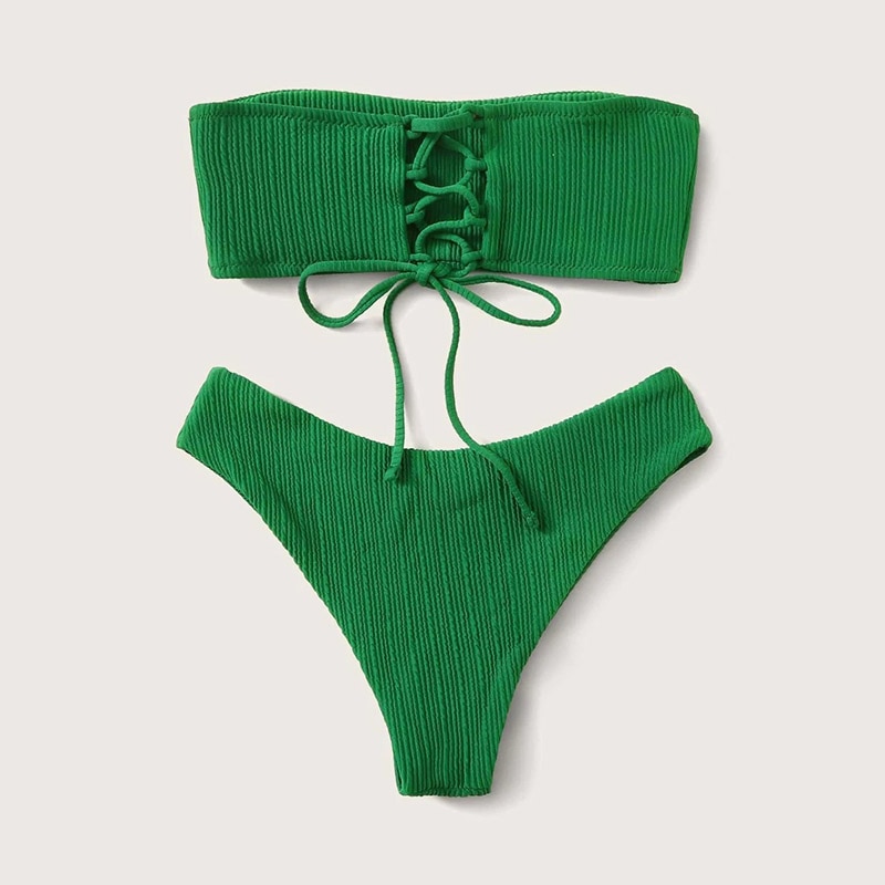 Para Praia 2022 Sexy Bandeau Bikini Vrouwelijke Braziliaanse Bikini Set Hoge Cut Badmode Groen Vrouwen Micro Groene Badpak Biquini