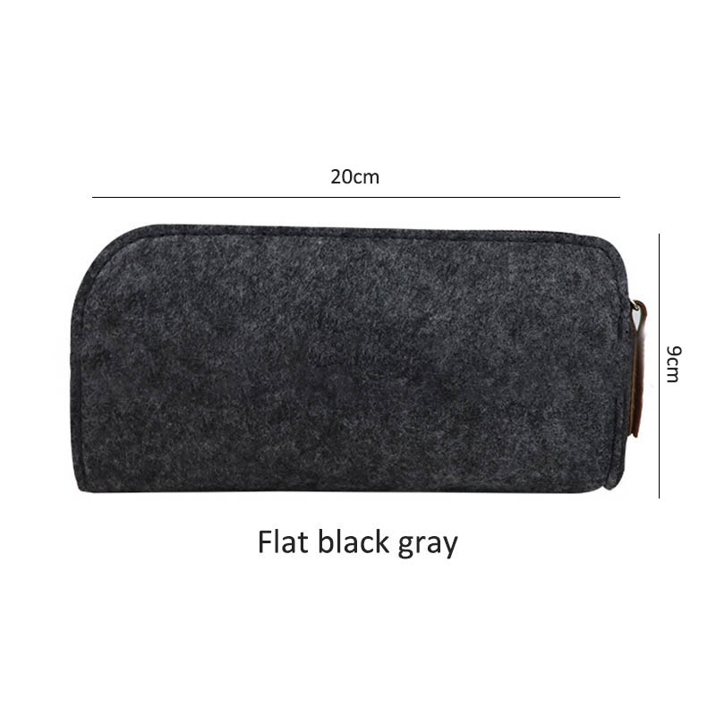 Felt Fabric Portable School Office Supplies Coin Purse Pencil Box Makeup Bags Stationery Pencil bag Zipper: Flat black gray