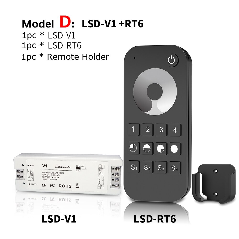 Lisxchda-regulador de intensidad LED, 12V, 5V, 24V, 36V, 8a, PWM, inalámbrico, regulador de intensidad con encendido apagado, con mando a distancia de 2,4G para cinta de LED de único Color: D Model
