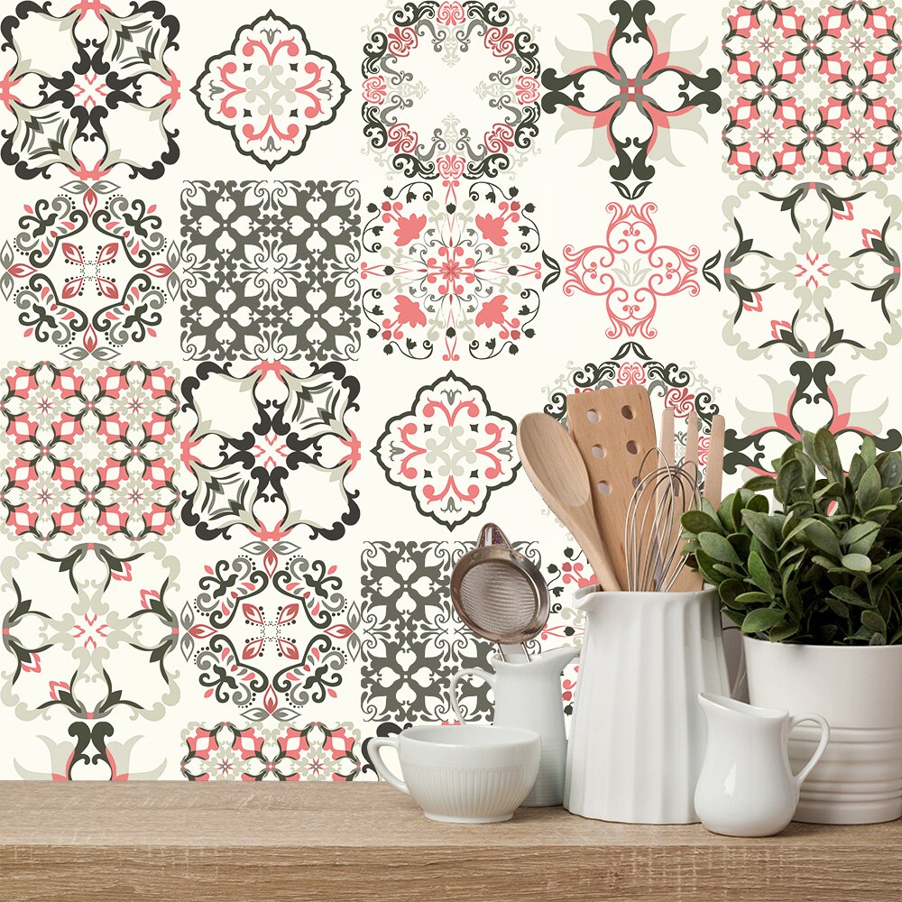 Farverig blomster ornament keramiske fliser vægklistermærke køkken garderobe skuffe dekoration tapet skræl & stick pvc kunst vægmaleri
