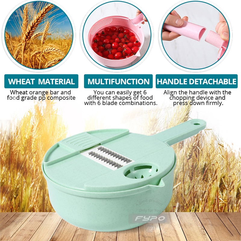 Multi-functional Vegetable Slicer Chopper Kitchen Cutter Vegetable Fruits Tools with 6 Blades Egg Divider Drainer Salad Maker