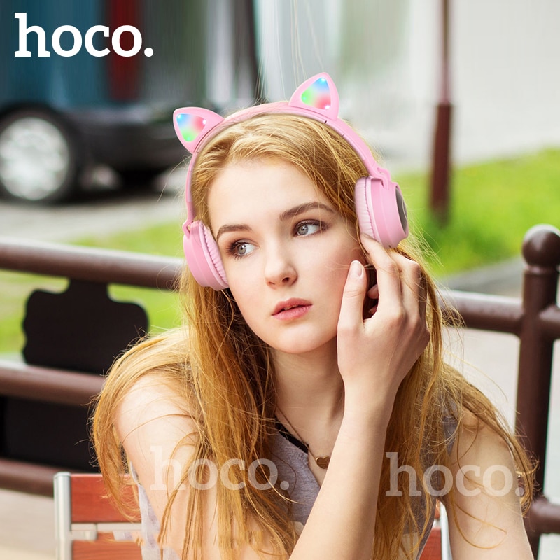 HOCO Gaming LED bluetooth hoofdtelefoon meisje Headset voor telefoon Muziek PC Laptop Kids Hoofdtelefoon TF Card 3.5mm Plug met microfoon