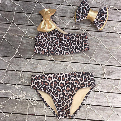 3Pcs Set Zomer Kids Baby Girl Leopard Boog Bikini Set Badmode Badpak Badpak Meisjes Kleding Set