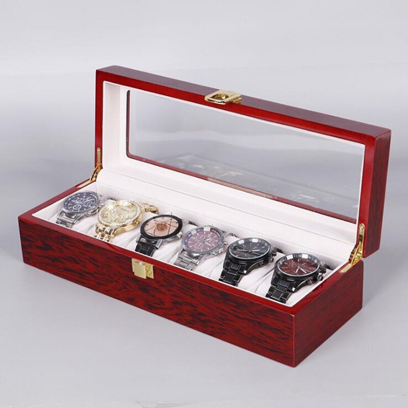 6/8/10/12 Grids Houten Watch Box Sieraden Display Horloge Case Houder Organizer Voor Horloges Mannen Boite montre Best: A 6 Grid Watch Box