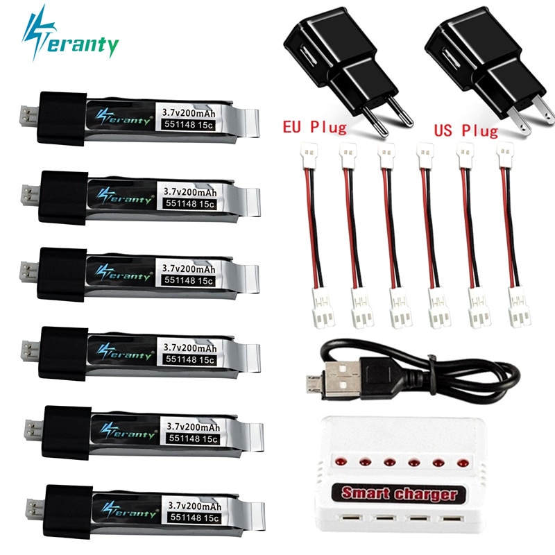 Upgraded 3.7V 200mAh For V911 F929 F939 Battery with (6 in 1) USB Charger for WLtoys V911 F929 F939 RC Helicopter 551148 Battery