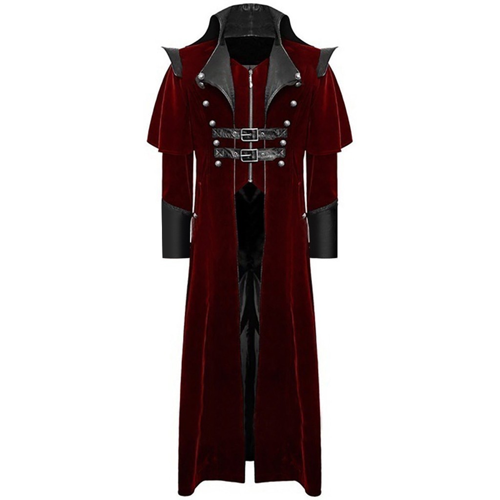 Gothic Victorian Tailcoat Men Vintage Steampunk Cosplay Uniform Costume: Red / S