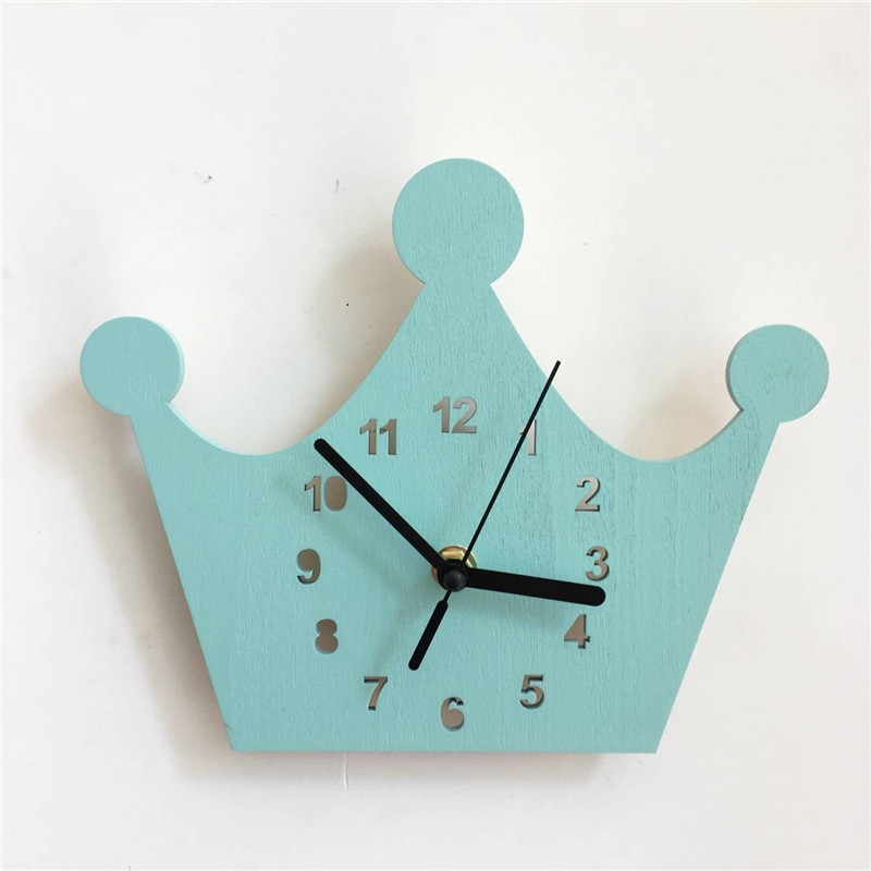 Meisjes Kroon Kinderkamer Stille Klok Slinger Houten Wanddecoratie Klok Kinderen Thuis Klok Roze Groen Violet