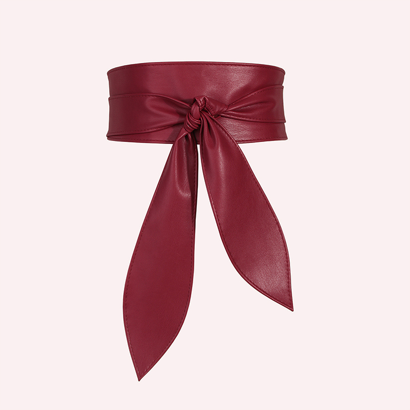 Ceinture à nœud de tempérament, en simili cuir, à la , large, délicat, doux, accessoires pour vêtements,: Vin Rouge
