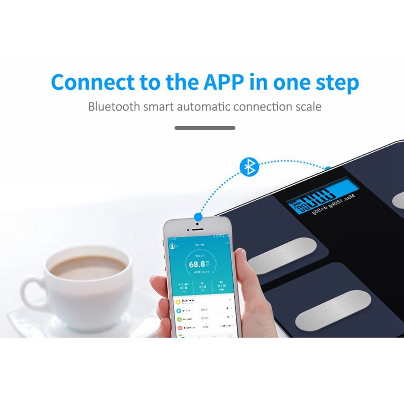 Báscula corporal Electrónica inteligente, balanza de baño con pantalla LCD, aplicación Bluetooth para Android o IOS, Digital, peso corporal