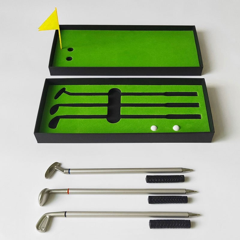 Golf Box Ballpoint Pen Golf Tournament Set Metal Club Pen Mini Golf Putter Pen