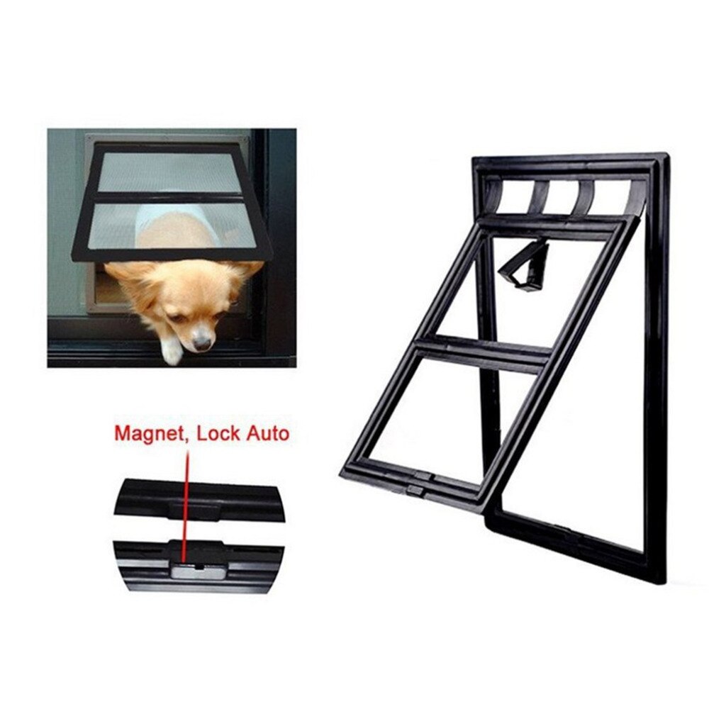 Perro y gato puertas puerta con cerradura forma perro gato magnético puerta abatible para mamparas Anti-mosquito, suministros para mascotas