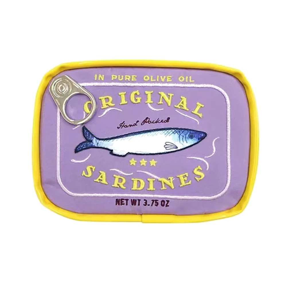 Bolsa de cosméticos bonita con forma de latas de sardinas, paquetes divertidos, bolsa de aseo portátil creativa, bolsas de maquillaje pequeñas y suaves con cremallera a la: Castaño