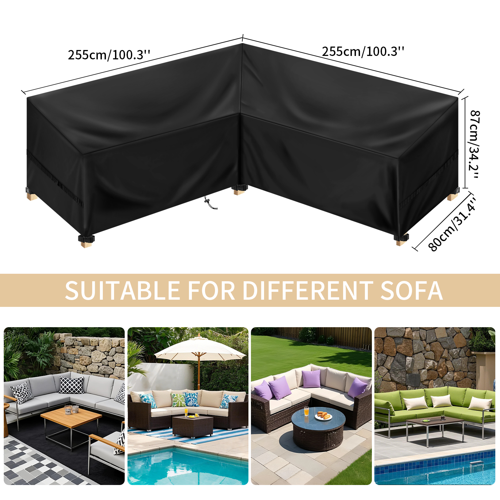 draussen-Möbelbezüge, wasserdicht, Regen, Schnee, Staub, winddicht, UV-beständig, Oxford-Stoff, für Garten, Rasen, Terrasse, Tisch, Stuhlschutz: Gelb