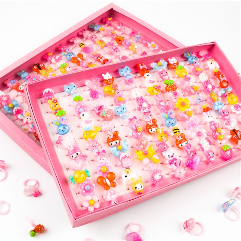 10pcs/lot Children&#39;s Cartoon Rings Candy Flower Animal Bow Shape Ring Set Mix Finger Jewellery Rings Kid Girls Toys