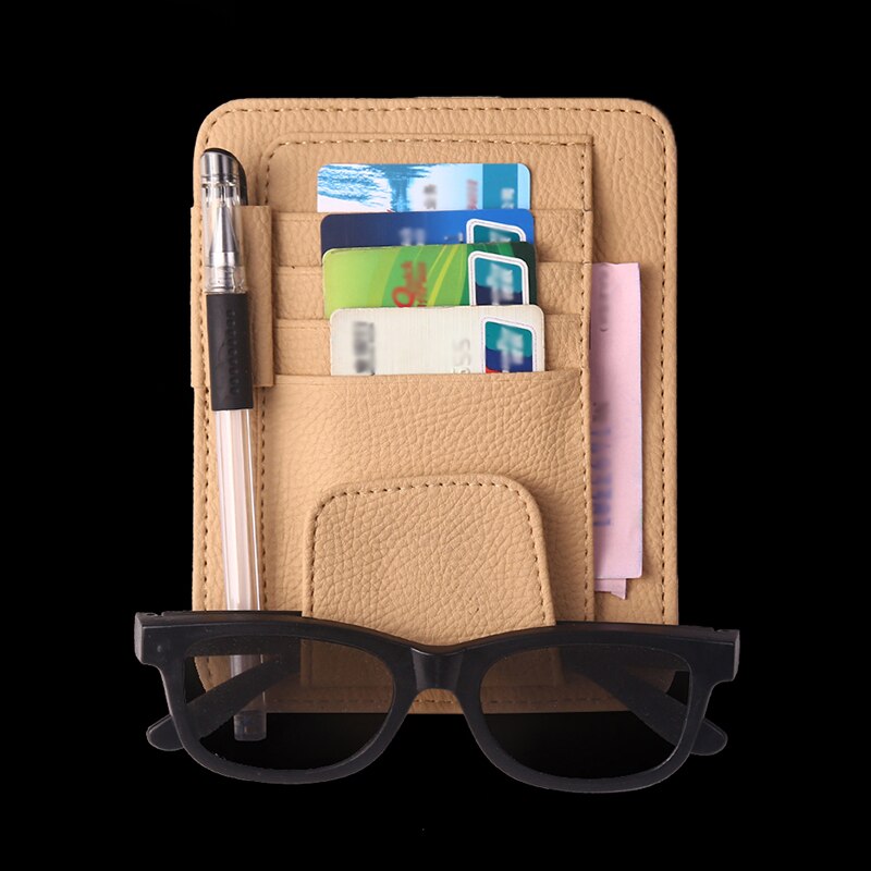 Car Sun Visor with Card Holder Auto Anti Dazzling Pocket Storage Glasses Pen Clip PU Leather Car Interior Accessories Auto Parts