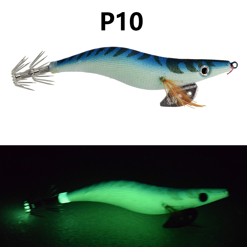 1 pieza de cebo luminoso para camarones de madera, equipado con anzuelo de calamar, cebo artificial para camarones de agua salada y agua dulce: Azul
