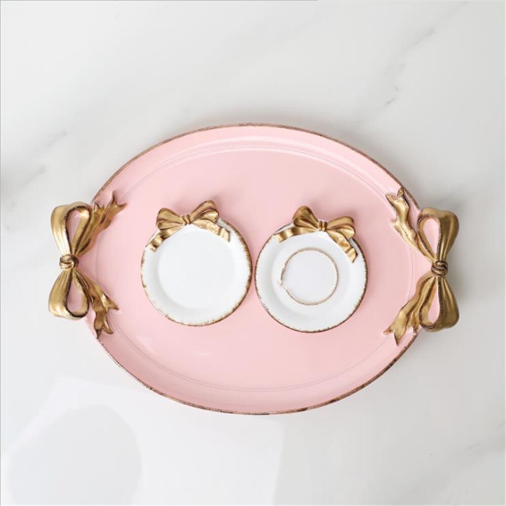 Kreative Harz Platte SchöNe retro Gold Überzogene Bogen-knoten aufbringen Nachtisch Obst Kuchen Platten Lagerung Tabletts Hause Dekoration 1Stck