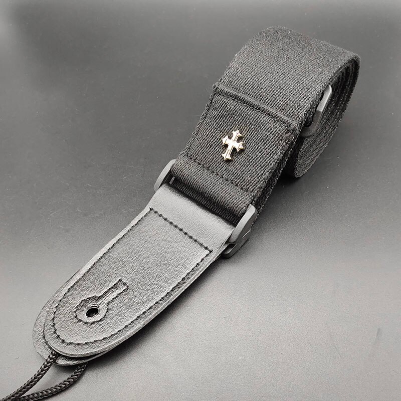 Vintage elektrische gitaarband akoestische folk gitaarband cross personality gitaarband leer met plectrum zakje: Zwart