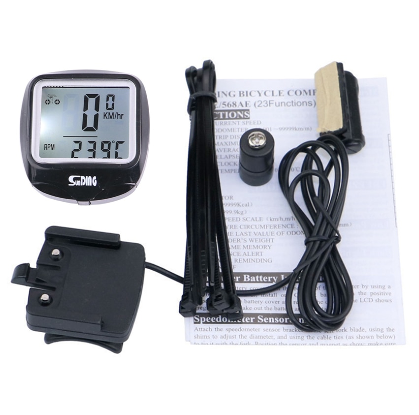 Sunding SD-568AE Bike Computer Cycling Computers Bicycle Speedometer Wireless Waterproof Stopwatch Odometer LCD Backlight Black