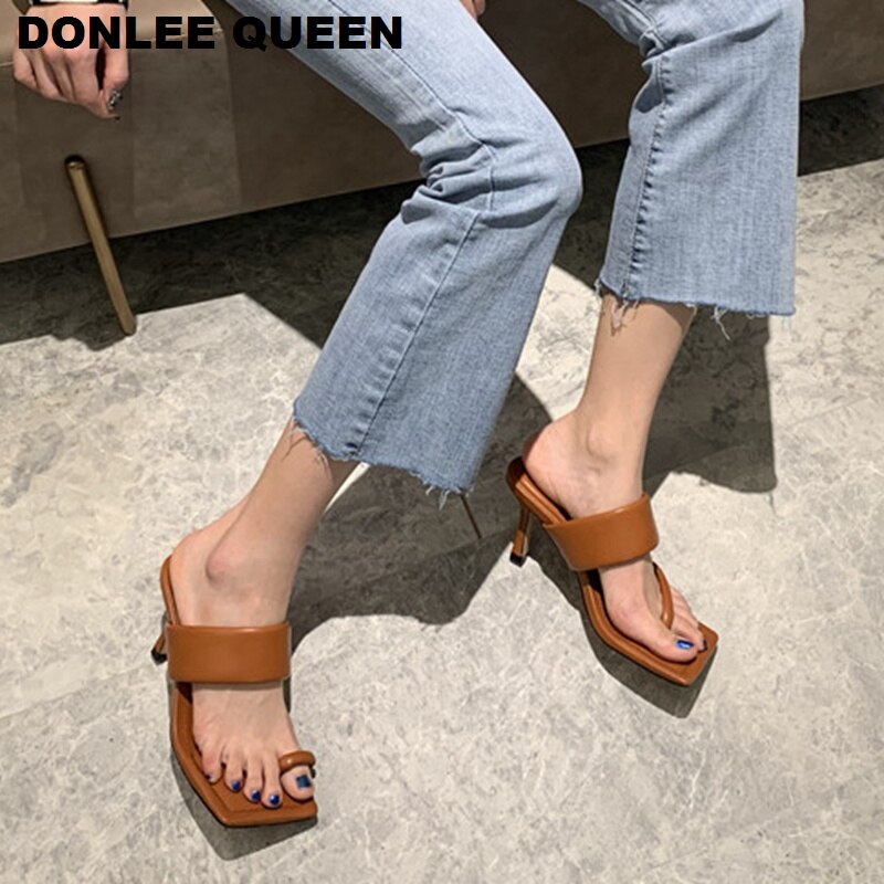 Hoge Hakken Sandalen Slippers Vrouwen Dunne Hakken Slippers Vierkante Teen Slides Party Schoenen Sandaal Schoenen Vrouwen Slipper slide