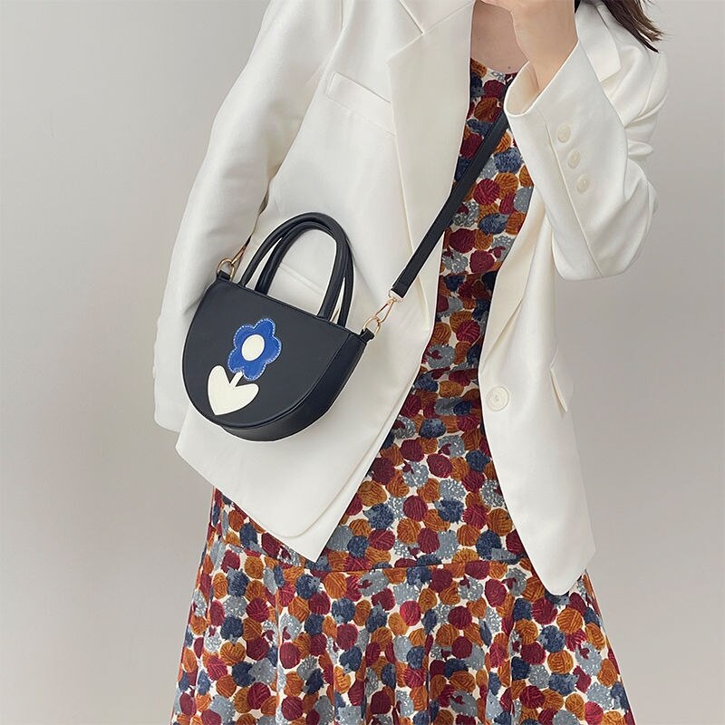MBTI Half Moon nero Bolso Mujer moda floreale Patchwork conciso borse con manico superiore stile francese elegante piatto Sac A Main Femme