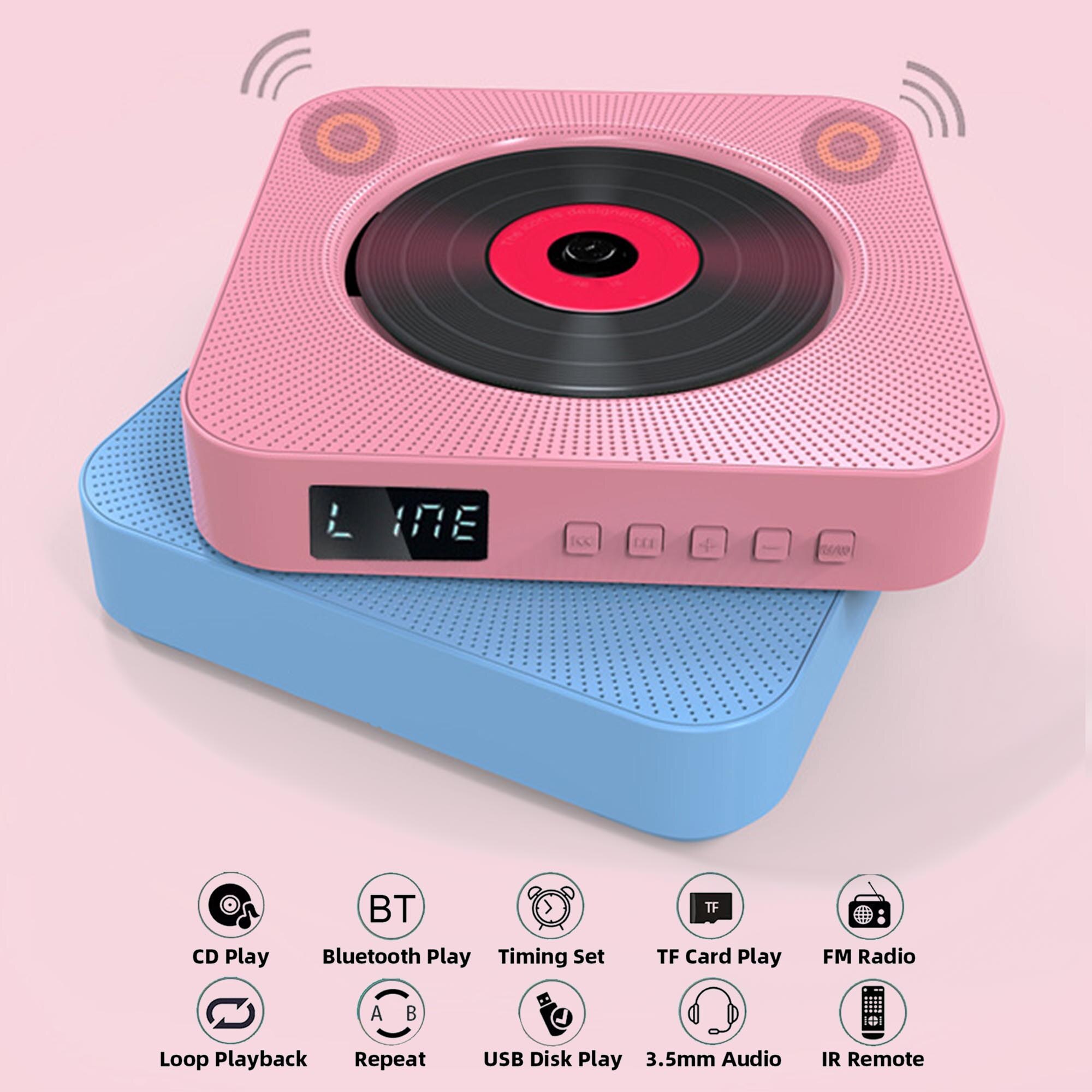 Reproductor de CD portátil, Altavoz Bluetooth, reproductor de CD estéreo, pantalla LED, reproductor de música de CD montable en pared con Control remoto IR, Radio FM