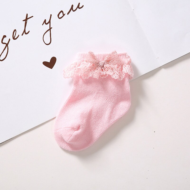 Dentelle à volants bébé chaussettes couleur unie mignon nœuds princesse bébé fille chaussettes doux printemps automne infantile enfant en bas âge chaussettes Sokken