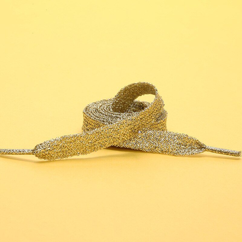 Sneakers glitter guld silke snørebånd talje reb tøj tilbehør farve flade snørebånd voksne børns snørebånd: 5
