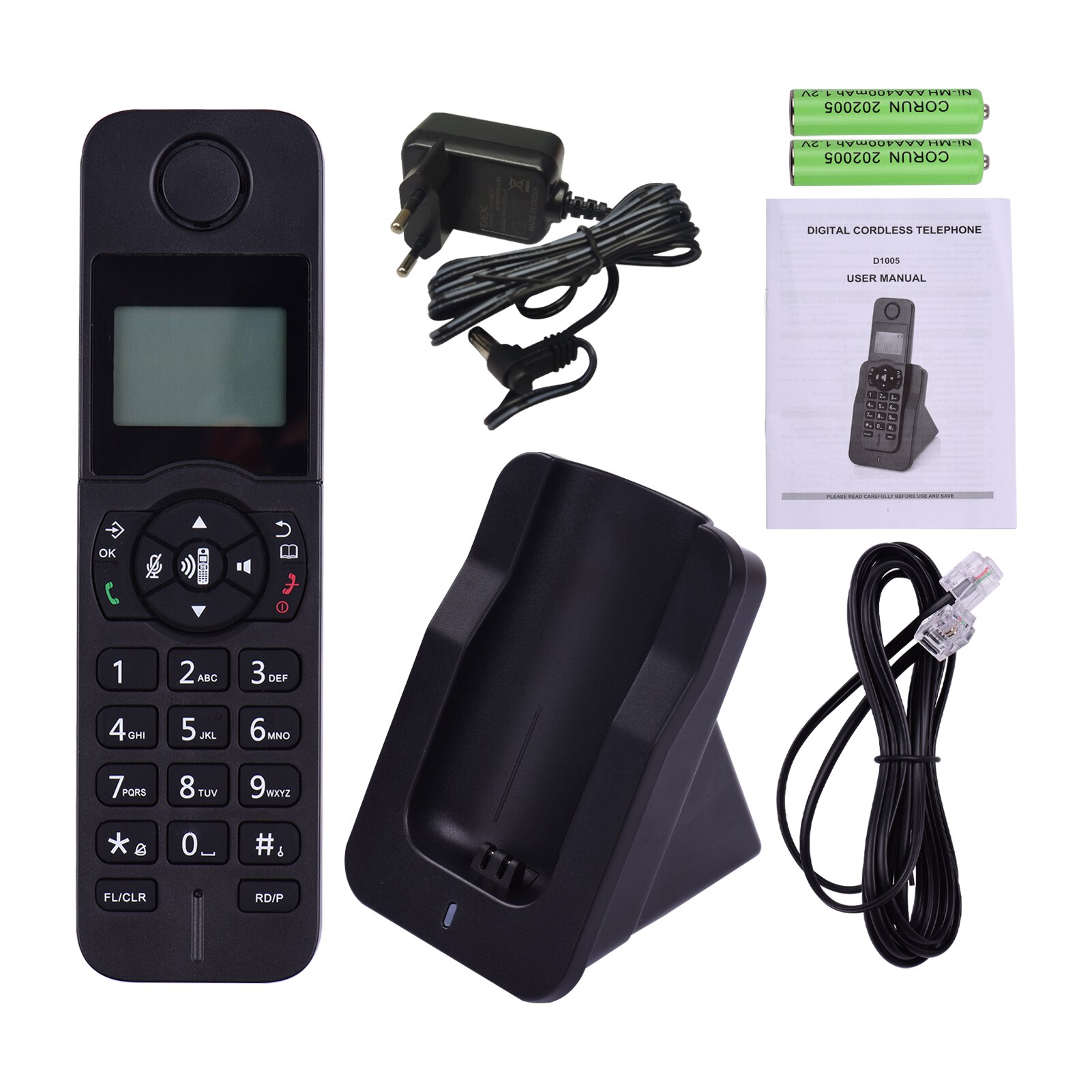 Téléphone portable sans fil extensible avec écran LCD, identification de l'appelant, appels mains libres, conférence téléphonique, 16 langues, pour le bureau et la maison: EU Plug