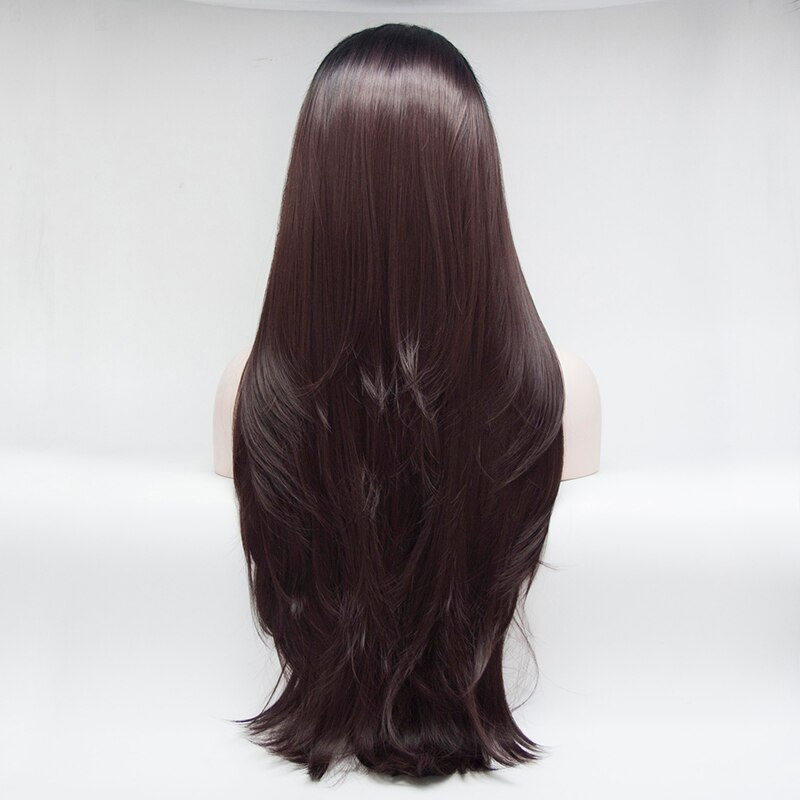 Donkerbruin Gekleurde Pre Geplukt Lace Front Synthetische Voor Zwarte Vrouwen Met Baby Haar Silky Straight Hittebestendige Cosplay Pruiken