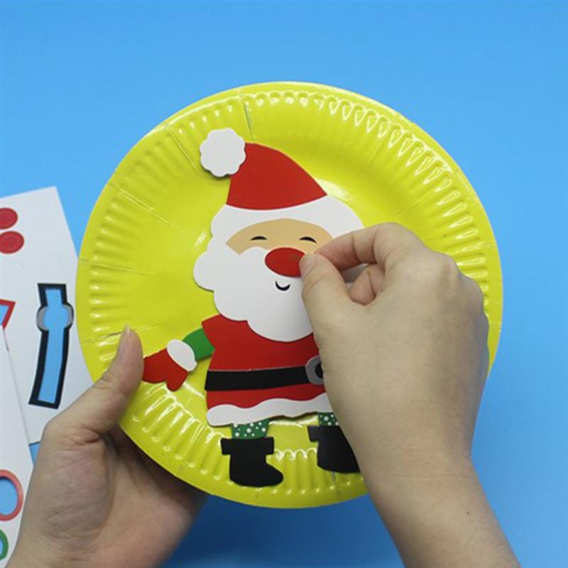 6pcs Dei Bambini Di Natale Piatto di Carta Pittura FAI DA TE Fatti A Mano Materiale Babbo natale Adesivi Vassoio Bambini di Arte Del Mestiere Giocattoli Educativi